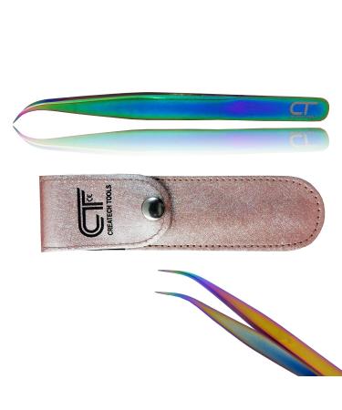 CT Eyelash Tweezers Lash Tweezers for Extensions Straight Curved Individual Russian Volume Isolation Stainless Steel Rainbow Set (Fine Curved)