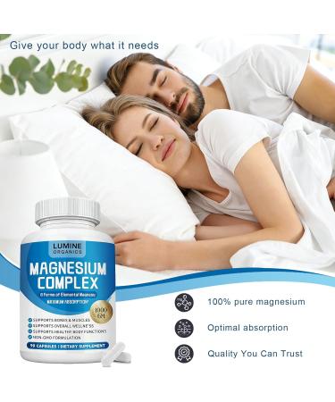 Lumine Organics Magnesium Complex Supplement 1000mg Advanced 8-in-1 Magnesium Blend Non-GMO 90 Capsules (1) - Buy Online on GoSupps.com