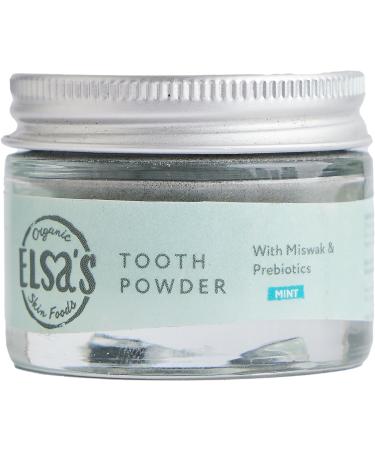 Elsa's Organic Skin Foods - Natural Tooth Powder - Removes Stain - Peppermint & Spearmint - Contains Xylitol - Activated Charcoal - Gentle Whitening