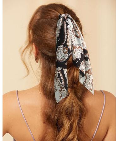 Satin Paisley Hair Scrunchies Set - 4pcs Long-Tail Hair Ribbons for Women and Girls | Summer Hair Ties and Styling Accessories - Buy Online on GoSupps.com