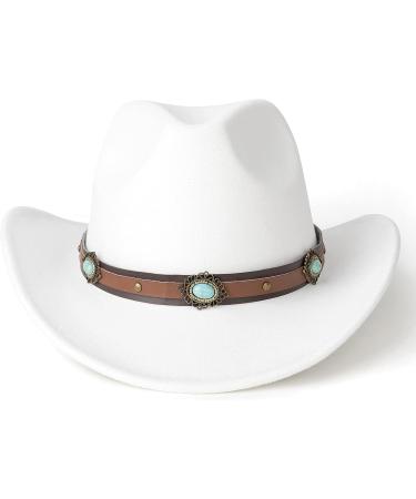Lisianthus Women's Western Cowboy & Cowgirl Hat | Turquoise-White Wide Brim Style | Medium - Buy Online on GoSupps.com