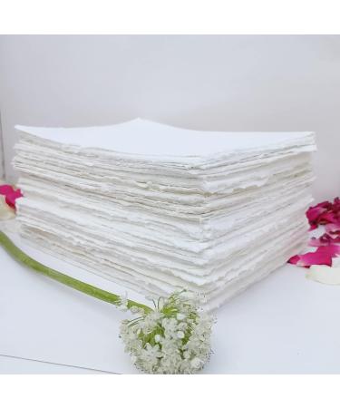 E-Tailor Handmade Cotton Deckle Edge Paper Sheets 130GSM Ivory White 5x7 - Pack of 20 - Buy Online on GoSupps.com