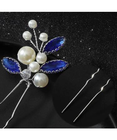 Latious Bride Wedding Hair Pins - Pearl & Blue Crystal Hair Clips (Pack of 3) - Rhinestone Hair Accessories in Silver - Buy Online on GoSupps.com