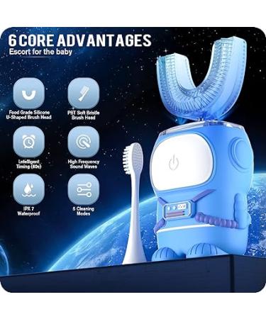 RexCodar Ultrasonic Kid's U-Shaped Electric Toothbrush | IPX7 Waterproof | 5 Cleaning Modes | Smart Reminder | Cartoon Astronaut Design | Blue (Ages 6-12) - Buy Online on GoSupps.com