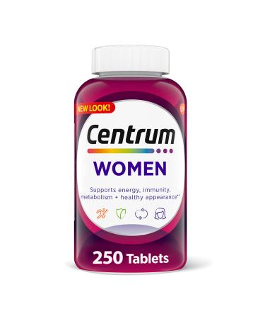 Centrum Multivitamin for Women Multivitamin/Multimineral Supplement with Iron Vitamin D3 B Vitamins and Antioxidant Vitamins C and E Gluten Free Non-GMO Ingredients - 250 Count Unflavored 250.0 Servings (Pack of 1)