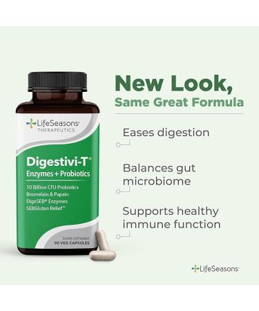 LifeSeasons Digestivi-T - Digestive Enzymes & Probiotic Supplement - Supports Gut Microbiome & Healthy Immune Function - Relieves Bloating & Digestion Discomfort - 90 Capsules - Buy Online on GoSupps.com