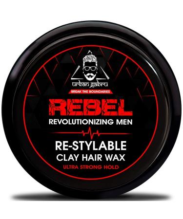 urbangabru Rebel Hair styling clay Wax for Men strong hold- 100 Times Re-Styleable & matte finish with keratin (safe & natural) - 85 Gram