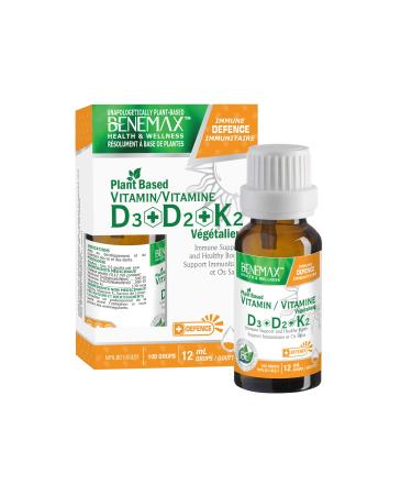 Benemax Vitamin D3 + D2 + K2 Drops: Immune Support + Healthy Bones. 12ml. 100 Drops