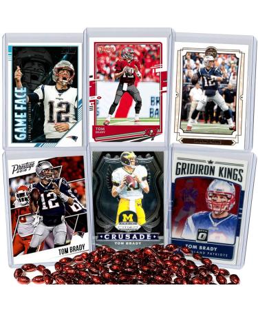 Tom Brady Football Card Bundle, Set of 6 Assorted Tampa Bay Buccaneers New England Patriots and Michigan Wolverines Football Cards of Quarterback Super Bowl Champion Protected by Sleeve and Toploader