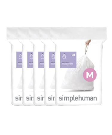 simplehuman Code M Custom Fit Drawstring Trash Bags in Dispenser Packs, 100 Count, 45 Liter / 11.9 Gallon, White