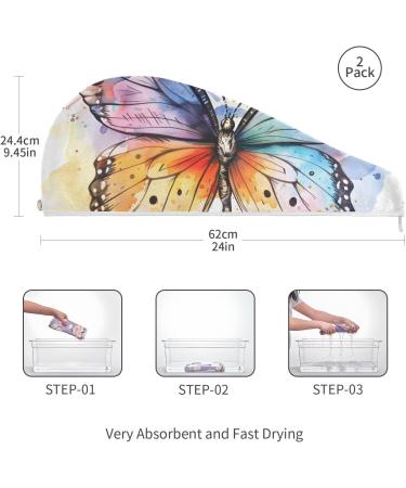 Butterfly Watercolor Hair Towel 2 Pack | Super Absorbent Quick Dry Hair Turbans for Women & Girls - Buy Online on GoSupps.com