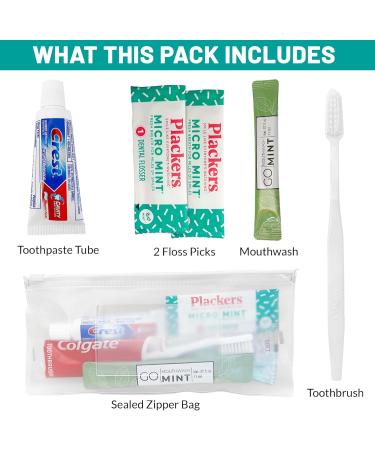 Travel-Sized Adult Dental Care Kit - TSA-Compliant Oral Care Bag with Toothbrush Floss Picks Toothpaste & Mint Mouthwash | Bulk Pack - Buy Online on GoSupps.com