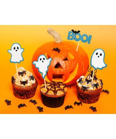 24 x Sparkly Halloween Cupcake Topper Halloween Cake Decoration Halloween Ghost Cupcake Toppers for Halloween Cake Decoration Halloween Party Accessories (Blue) - Buy Online on GoSupps.com