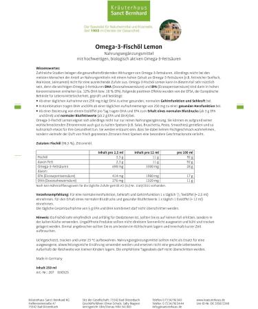  SANCT BERNHARD Sanct Bernhard Omega-3 Lemon Fish Oil for Food Supplements Cold Foods 250ml - Buy Online on GoSupps.com