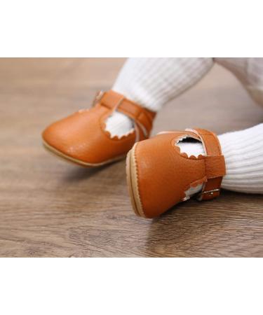Baby Girls Mary Jane First Walking Shoes | Anti-Slip PU Leather Princess Shoes for Infants 0-6 Months (Dark Brown) - Buy Online on GoSupps.com