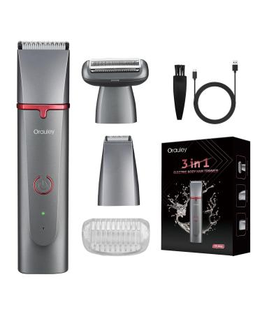 Electric Razors for Women 3-in-1 Electric Lady Clipper Pubic Hair Trimmer-Painless Hair Removal Groomer Kit Rechargable Bikini Trimmer for Women with 3 Trimmer Heads IPX7 Waterproof Gray & Chromed Red