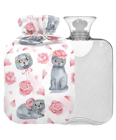Naanle British short-haired cat heat bottle with reference transparently warm water bottle 1L hot water bag for pain relief hot and cold therapy bed hand feet warmer