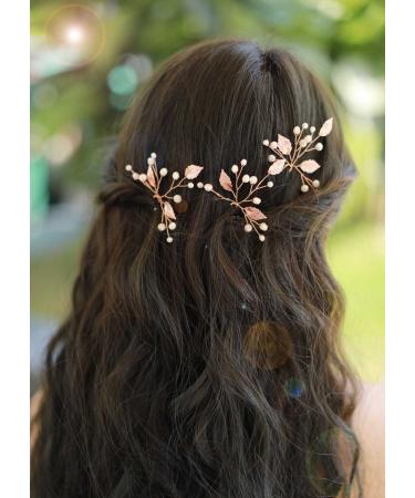 Missgrace Bridal Crystal Leaf Rose Gold Hair Pins - Pack of 3 | Wedding Hair Accessories - Buy Online on GoSupps.com