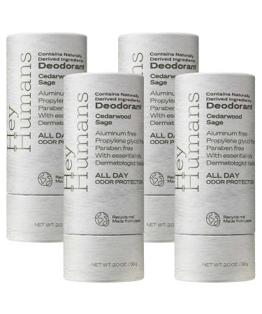 Hey Humans Deodorant Aluminum Free Deodorant for Women and Men Contains Naturally Derived Ingredients All Day Odor Control Refreshing Deodorant Essential Oils Cedarwood Sage Cedarwood Sage 2 Ounce (Pack of 4)