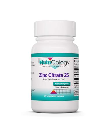 NutriCology Zinc Citrate 25 mg - Immune, Mood, Bone Support - 60 Vegetarian Capsules