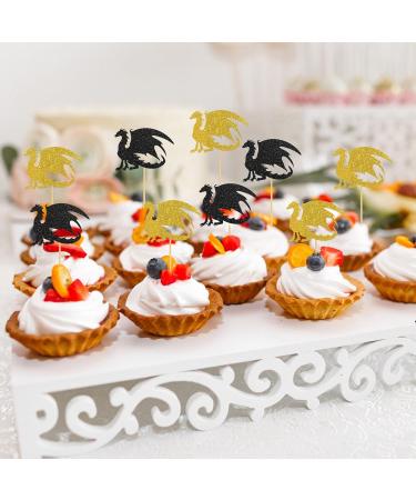 INNORU Dragon Cupcake Toppers Fantasy Birthday Party Decorations Flying Dragon Baby Shower Birthday Wedding Party Decorations Supplies Pack of 24 Glitter - Buy Online on GoSupps.com