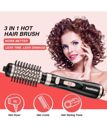 Beautimeter 3-in-1 Hair Dryer Brush Kit for Styling and Frizz Control | Negative Ionic Volumizer with Auto-Rotating Curling Brush | Black & Gold - Buy Online on GoSupps.com