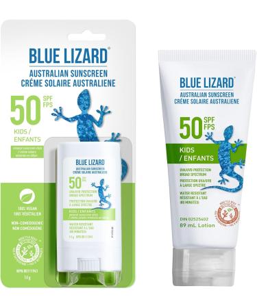BLUE LIZARD SPF 50 Kids Duo Mineral-Based Sunscreen for Toddlers and Children Non-Greasy Sunscreen & Sensitive Mineral Sunscreen Lotion SPF 50+ Water Resistant with Smart Cap Technology Sunscreen + Sunscreen Lotion - Buy Online on GoSupps.com