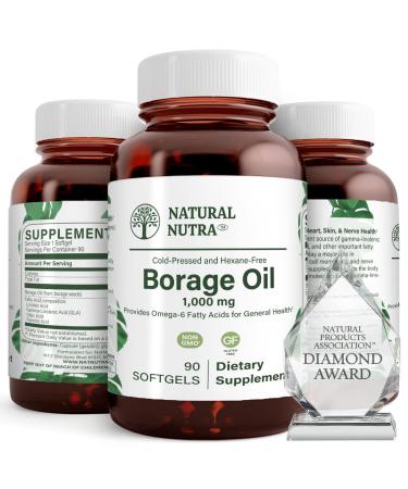 Natural Borage Oil Supplement Rich in Gamma-linolenic Acid (GLA) A Potent Omega-6 Essential Fatty Acid Known for Supporting Skin Nerve and Joint Health 90 Softgels. 90 Count (Pack of 1)