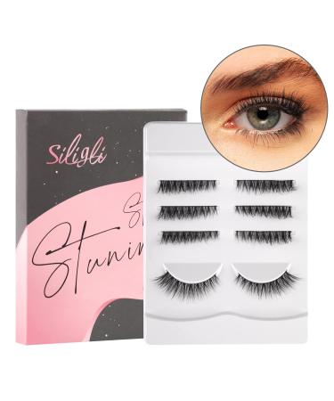 Siligli Cat Eye False Eyelashes - 4 Pairs 12mm Short Wispy Lashes for Natural Look - 3D Volume Fluffy Faux Mink Lashes with Extra Thin Band - Buy Online on GoSupps.com