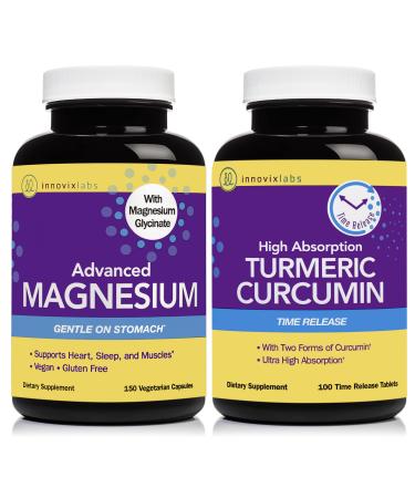 Magnesium & Curcumin Bundle: InnovixLabs Advanced Magnesium (150 Time-Release Capsules) InnovixLabs Turmeric Curcumin (100 Time-Release Tablets). Supports Healthy Heart Bones Muscles & Immune Health