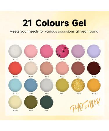 Phoenixy Gel Nail Polish Set - 42 Effects Gel Nail Polish with Nail Lamp Starter Kit Pink Brown Yellow Colours Gel Nail Kit Gift for Women - Buy Online on GoSupps.com