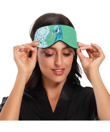 Haskirky Light Blocking Eye Mask - Adjustable Adult Men and Women Sleep Mask for Travel, Yoga, Meditation - Cartoon Blue Peacock Design - Buy Online on GoSupps.com