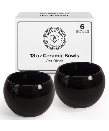 Hearts & Crafts Jet Black Marble Ceramic Bowls for Candle Making - Multi-Use Ceramic Pots for Arts & Crafts, Storage, Candies, Planter Pots, Gifts & More (13 oz, Set of 6)