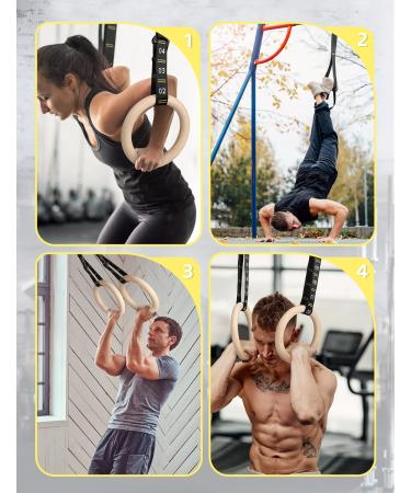 GHB Wooden Gymnastic Rings 1.25'' with Adjustable Numbered Straps for Bodyweight Fitness Training - 32mm Rings Set - Buy Online on GoSupps.com