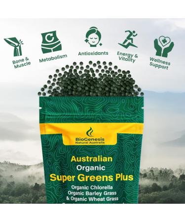 Biogenesis Organic Chlorella & SuperGreens Plus Kit Chlorella Tablets (500mg) Mixed Berry & SuperGreens Plus (200mg) Australian Grown Rich in Chlorophyll & Vitamins for Immunity & Energy 600 To - Buy Online on GoSupps.com