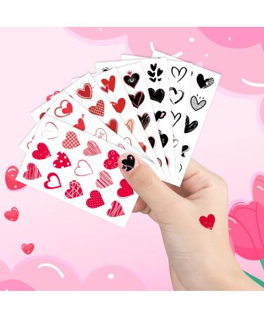Valentine's Day Temporary Tattoos - 120 Heart Patterns, 8 Sheets Red & Black Love Hearts Stickers for Kids, Girls, Boys, Women - Face & Body Accessories - Buy Online on GoSupps.com