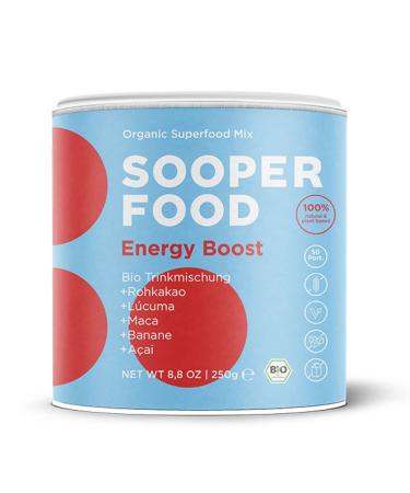 Sooper Food Energy Boost 250g Powder - Bio -Vegan Addon in Superfood Boost - delivers sustainable energy boost essential vitamins & minerals - coffee alternatives - including Maca Kocao etc. Energy Boost 250 g (1 Pack)