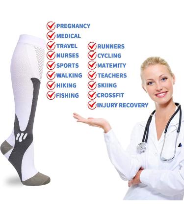 Buy 3 Pairs Compression Stockings for Men & Women | 15-20mmHg Knee Socks for Sports Running Travel & Pregnancy | L-XL White - Buy Online on GoSupps.com