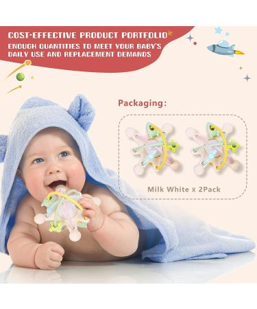 Silicone Baby Teething Toys Set | Manhattan Rattle & Chew Toys for Infants 0-12 Months | Sensory Teething Pacifiers | Baby Teether Gift Set - Milk White - Pack of 2 - Buy Online on GoSupps.com