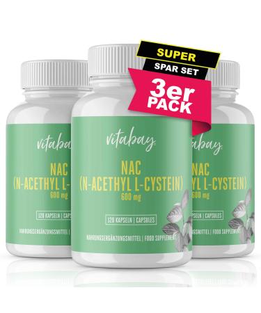 Vitabay Nac capsules n acetyl cystezel 360 capsules vegan & laboratory test-n-acetyl cysty stone NAC 600 mg-n-acetyl-l-cystein n-acetylcystein 600mg acetylcystein 600 mg NAC supplement l cysteine L-cystones 360 pieces (1 Pack)