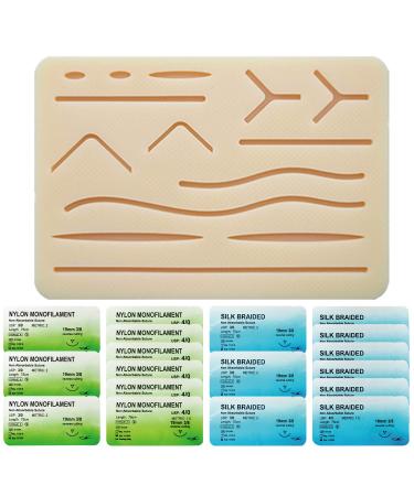Ultrassist Suture Refill Kit for Medical and Vet Students Large Silicone Stitch Pad with Pre-Cut Wounds & Various Suture Threads and Needles Ideal Practice Suture Training Kit (Education Use Only) 19 pieces