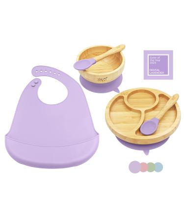 ShipShape Bamboo Baby Weaning Set | Suction Plates & Bowls | 2 Spoons & Silicone Bib | Baby Feeding Set with Free eBook | Bamboo Plates | Baby Plates with Suction | Toddler Plates and Bowls Sets Digital Lavender