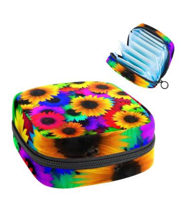 Anna Cowper Sunflower Colorful Pattern Art Sanitary Napkin Storage Bag Feminine Menstrual Cup Pouches Nursing Pad Holder Tampon Bags Portable Period Bag for Women Teen Girls 1Pcs Multi-colored 18