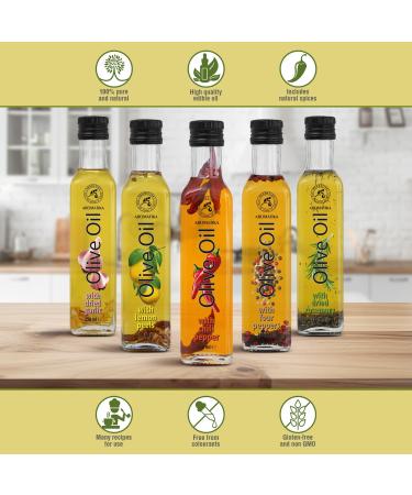 Olive Oil with Dried Chili Peppers 250ml - Fresh Edible Olive Oil - Olive Oil with Spices - Cooking Olive Oil - Natural Olive Oil Taste - Glass Bottle - Buy Online on GoSupps.com