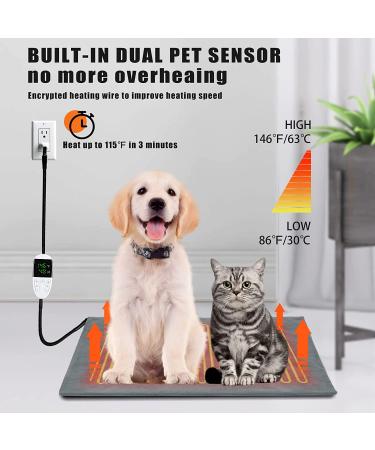 Pet Heating Pad - Adjustable Temperature & Timer, Waterproof Heated Cat Bed - Auto Power Off - Medium 18x18 - Grey - Buy Online on GoSupps.com