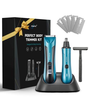 VINATO Electric Trimmer Tool Set - Body Hair Trimmer Nose Hair Trimmer Beard Razor Anniversary Birthday Gifts for him for Husband Boyfriend Dad All-in-one Mens Gifts Mens Grooming Kit Set Blue