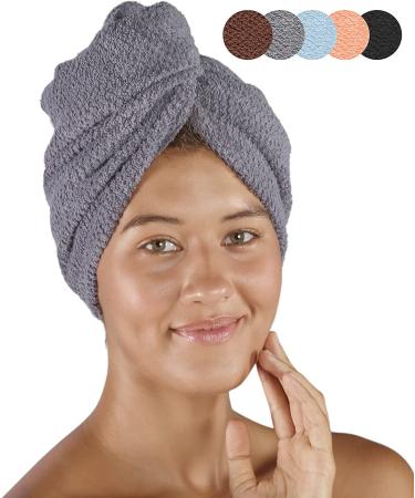 Pamuq hair turban cotton 100% - gray 2 -Set - with 2 buttons - Turban towel button hair -towel head towel button hair turban quick -drying hair towel hair hair dryer cloth 2 pieces - Buy Online on GoSupps.com