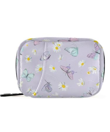 Pfrewn Pill Organizer Case 7 Day Watercolor Daisy Flowers and Butterfly Travel Pill Box with Zipper Portable Small Weekly Vitamin Medicine Supplement Holder Pouch Bag