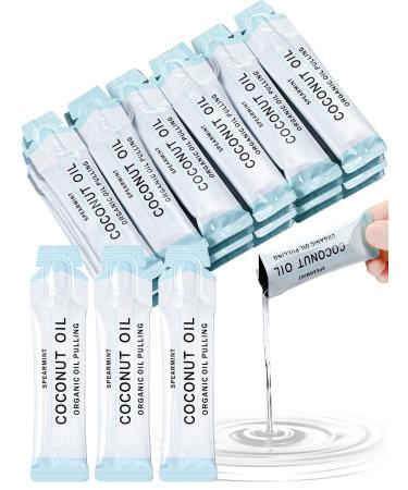 Loopeer 50 Pcs Organic Oil Pulling Travel Sachets Coconut Peppermint Oil Pulling Coconut Oil Pulling for Teeth Coconut Mouthwash for Teeth Whitening and Healthy Teeth