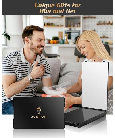 JUSRON 3 Way Hair Cutting Mirror with Height Adjustable Hooks - Portable Trifold Shaving Barber Mirror for Makeup, Cut, Trim, Shave - Black with LED - Buy Online on GoSupps.com
